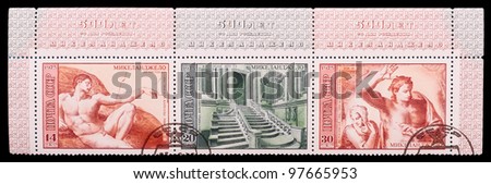 USSR - CIRCA 1975: A stamp printed in USSR shows Michelangelo, Sistine Chapel, library ladder Laureano, series, circa 1975