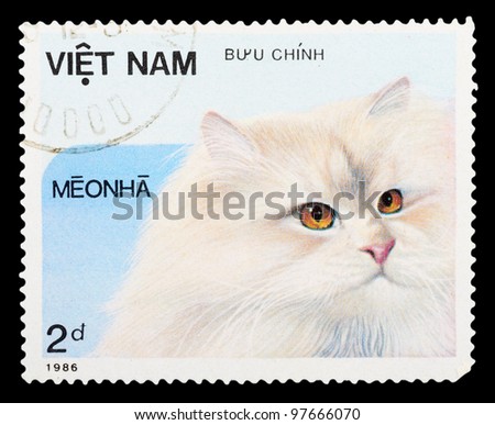 VIETNAM - CIRCA 1986: The postal stamp printed in VIETNAM shows house cat, series cats, circa 1986