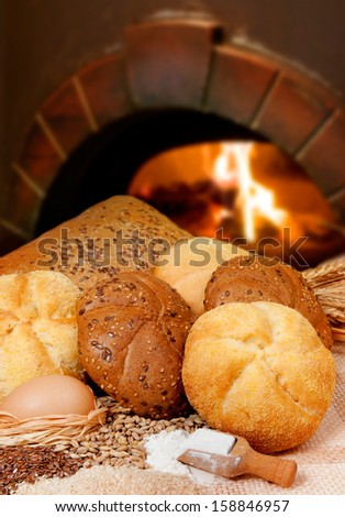 Bakery Bread on fireplace background