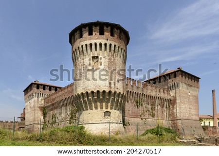 Castle view from south west, Soncino,  view of the  ancient Sforzesco Castle from south west, shot in bright summer light