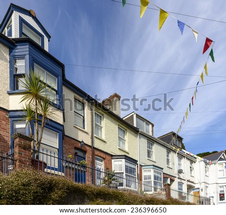 terrace at Fowey, Cornwall, view of old terrace houses in the village on southern coast of Cornwall