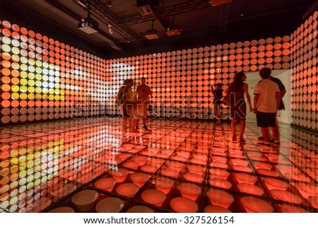 MILAN, ITALY - July 09: EXPO 2015, red colored indoor view of exhibition at Spain Pavilion, shot  on  jul 09 2015  Milan, Italy