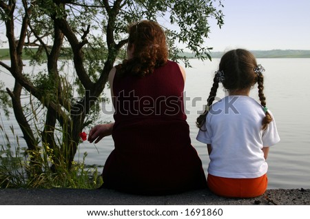 Mom & Daughter watching lake