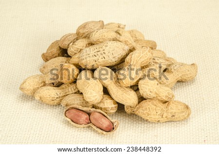 Image of roasted peanuts on sack fabric