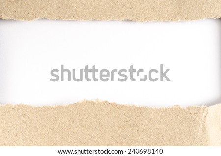 Image of brown paper ripped on white paper background
