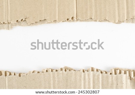 Brown Corrugated paper ripped on white paper background