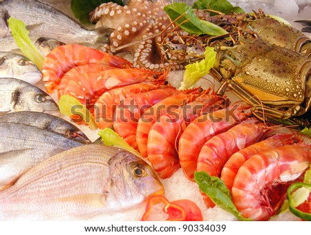 Fresh seafood photographed in a fish-market