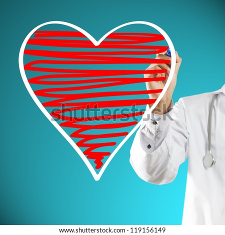 Doctor drawing heart symbol