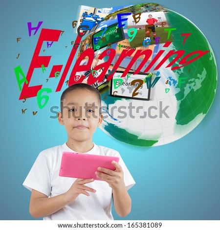 Boy using digital tablet, The concept of E-learning