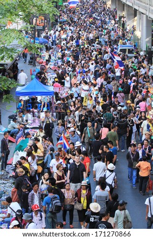 BANGKOK, THAILAND-JANUARY 14: Unidentified protesters shut down the city or the reformation before election at the Ratchaprasong rd. on January 14, 2014 in Bangkok,Thailand.