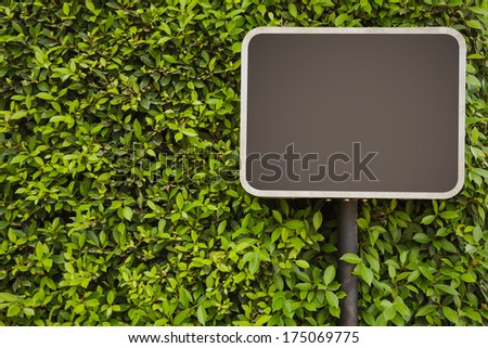 Blank Sign on green leaves wall