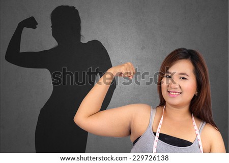 Fat woman and casting slim woman shadow