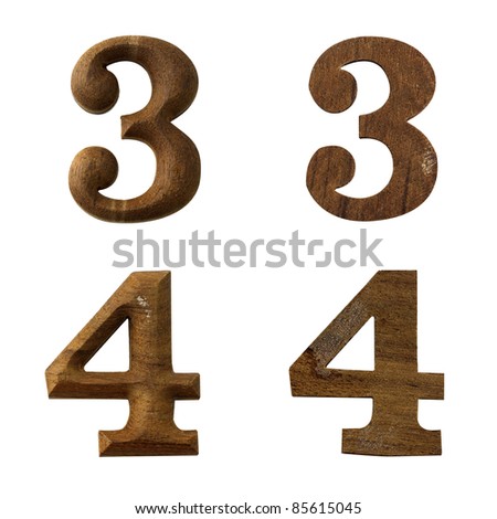 Wood number three and number four, the convex and flat, on a white background with Clipping Part.
