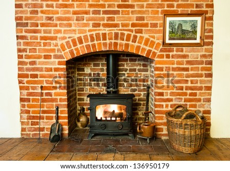 Traditional brickwork stove and fireplace.