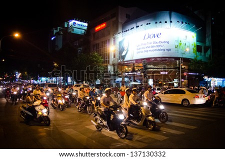 SAIGON, VIETNAM - 26  NOVEMBER: Rush hour in Saigon on 26 November 2012. Motorbikes are the main source of transport in Vietnam, there are currently 35 million registered motorbikes in Vietnam.