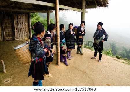 SAPA, VIETNAM - 6 NOVEMBER: Northern Vietnamese Hill tribe on 6 November 2012 in Sapa. Traditional clothes are typically worn by hill tribes in northern Vietnam.