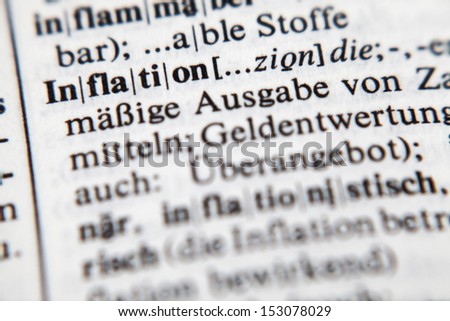 Inflation, word and explanation in German language./Inflation