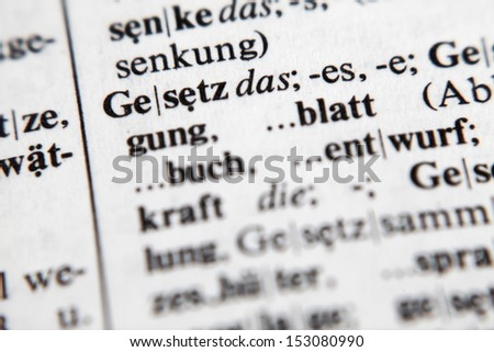 Gesetz, word and explanation in German language./Gesetz - Law