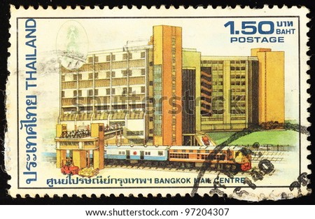 THAILAND - CIRCA 1986: stamp print in Thailand show Bangkok Mail Center Building, Bangkok, Thailand, circa 1986