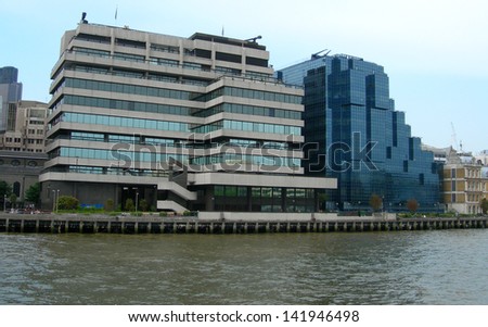 Modern architecture along the river Thames in London, UK