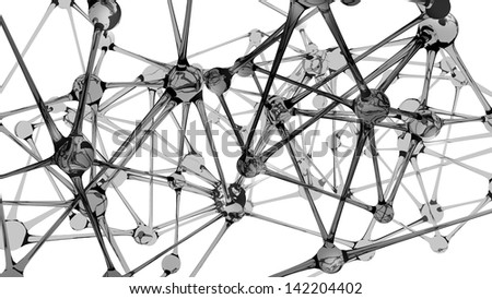 Glass structure in a neuron like configuration, as a stylized background for biological network communication activity. Isolation path included in file, on white