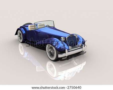 stock photo Shiny old Hot Rod 3D model of vintage blue convertible car on 