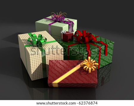 Christmas presents in colorful wrapping paper and bows with selection clipping path embedded in jpg file