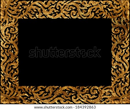 Golden picture frame traditional thai style on black background.