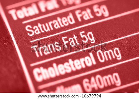 Nutritional label with focus on high Trans Fats.