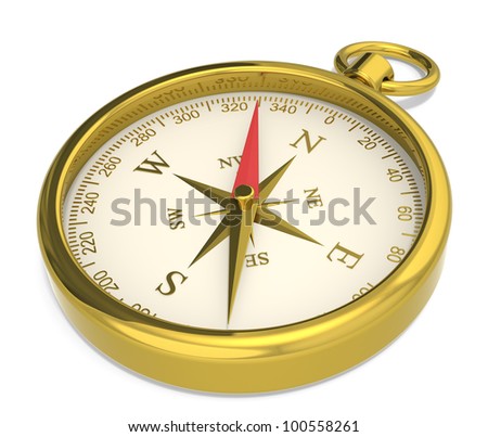 Compass. Brass Compass on white background.
