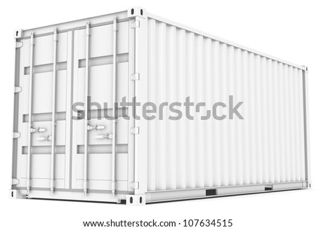 Cargo Container. All white Cargo Container. Perspective view.