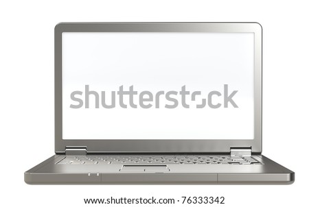 stock photo : Laptop isolated on white. Isolated white screen. Front view.