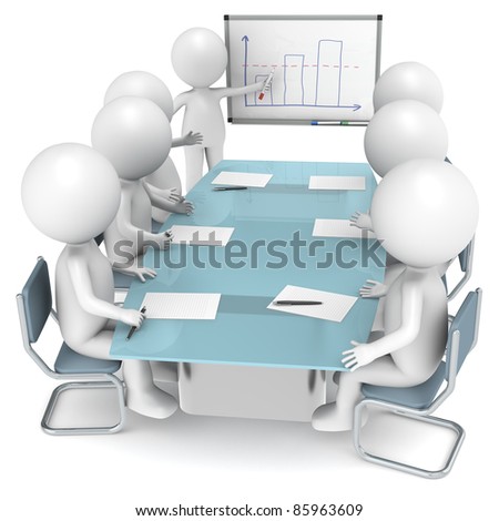 3D little human characters X7 during a Presentation. Business People series.
