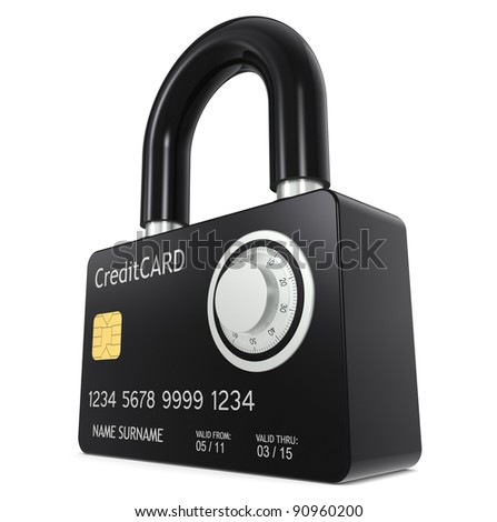 Secure online payment. Credit Card made like a Padlock, with Combination Lock