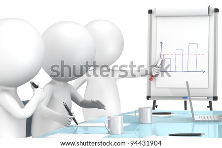 Chart. 3D little human characters X3 during a Presentation on a Flip Chart. Business People series.