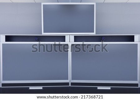 Empty Video Conference Room with blank screen