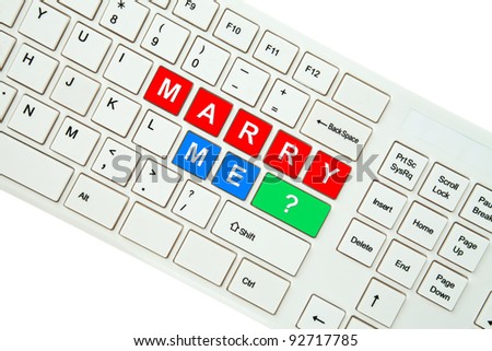 Wording Marry Me on computer keyboard isolated on white background