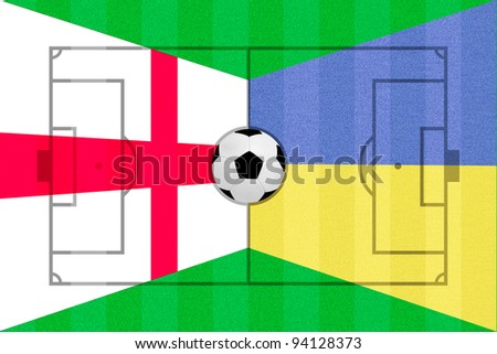 England and Ukraine flag on Soccer field layout
