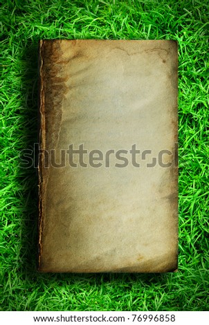 Light drop on old books with green grass