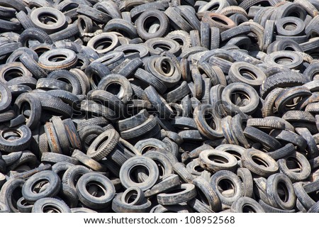 Heap of old Tires  in recycling plant in Thailand