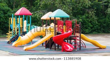 Colorful playground equipment at an outdoor park
