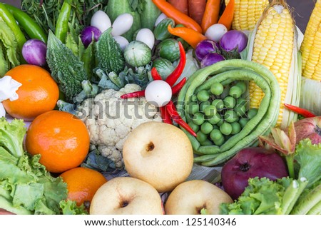 Fresh fruits and vegetables.  Organic healthy vegetables and fruits