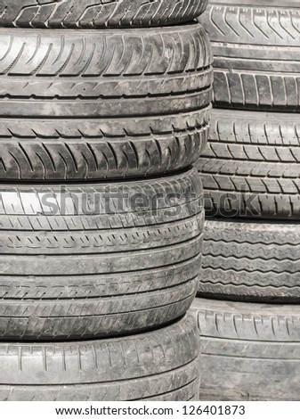Heap of old Tires in recycling plant in Thailand