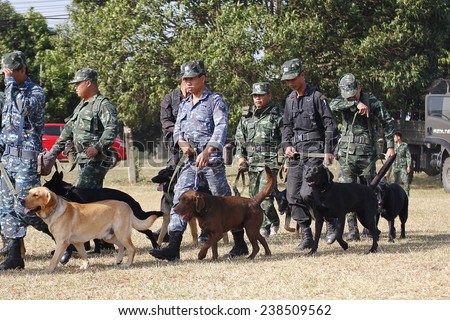 THAILAND- DECEMBER 18: Training Dogs of War, Thailand\'s Army on December 18, 2014 in Saraburi, Thailand.