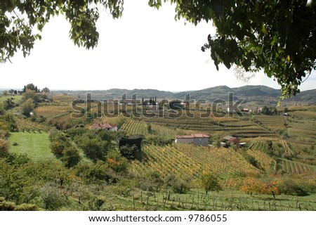 Italian landscape with green hills and trees
