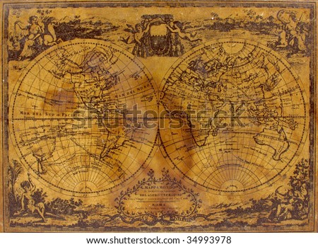 The top of an old box is decorated with a vintage map, circa 1788. See the entire map collection: http://www.shutterstock.com/sets/22217-maps.html?rid=70583