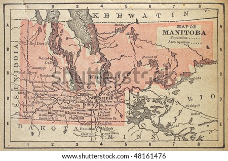 Canadian Province of Manitoba, circa 1880. See the entire map collection: http://www.shutterstock.com/sets/22217-maps.html?rid=70583
