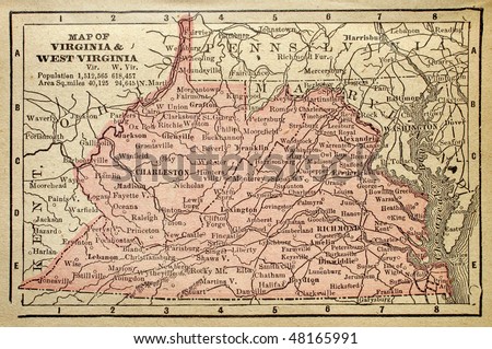 Virginia and West Virginia circa 1880. See the entire map collection: http://www.shutterstock.com/sets/22217-maps.html?rid=70583