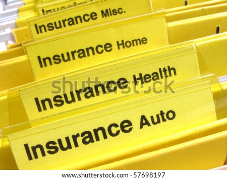Yellow folders show different types of insurance papers