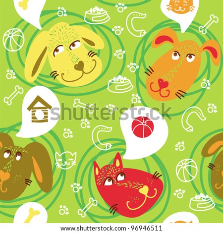 stock vector : Dogs And Dreams Seamless Pattern.
